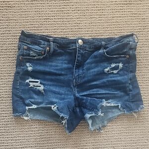 American Eagle Outfitters Dark Blue Distressed Denim Shorts